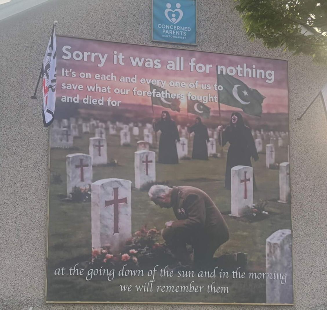 PSNI cautions two men after anti-immigration mural appears on gable wall of Newtownabbey home