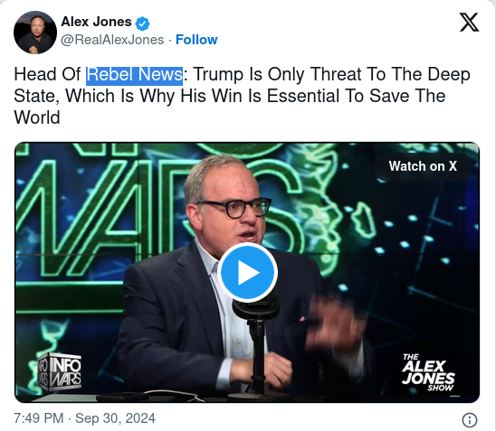 Le patron de Rebel News, Ezra Levant, en entrevue avec le célèbre complotiste Alex Jones.