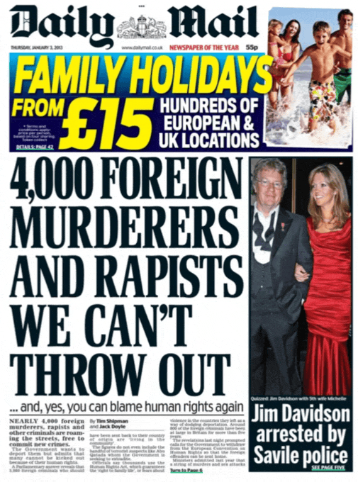 Un compendium des premières pages du Daily Mail, une saloperie raciste